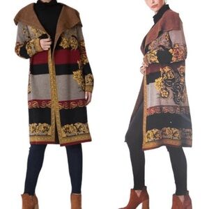 MaxSport Long Baroque Floral Cardigan Black/Red Multi NWT Size S MSRP $368